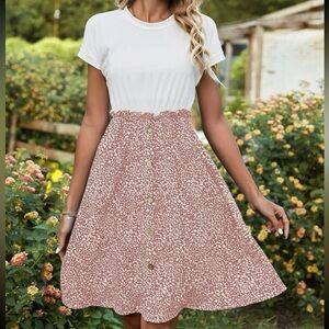 NWOT Shein 2 In 1 Button Detail Graphic‎ Print Ruffle Detail Dress